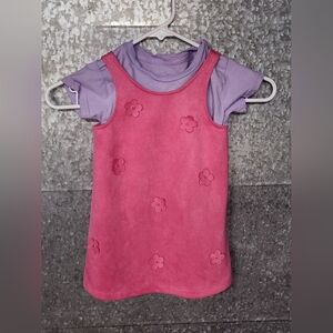 Btween Pink Pinafore Velour Flower Dress Girls 2T